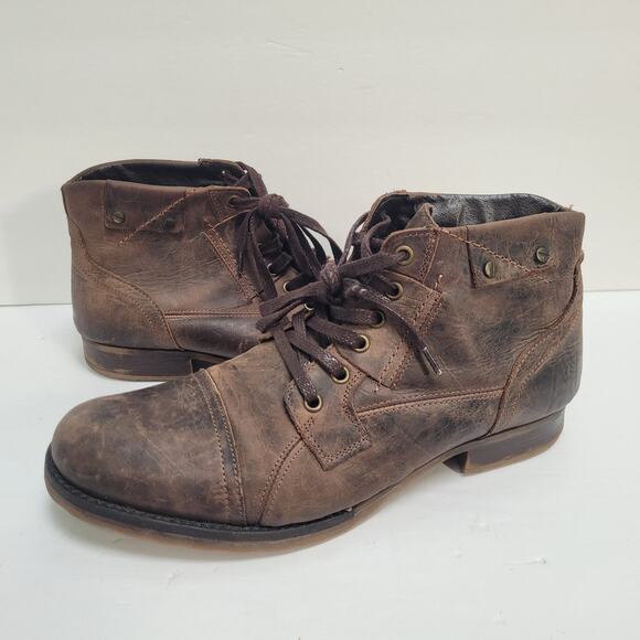 Bullboxer Brosus Mens Ankle Boots Brown Leather Lace-Up Cap Toe Distressed Sz 10 - Picture 5 of 13